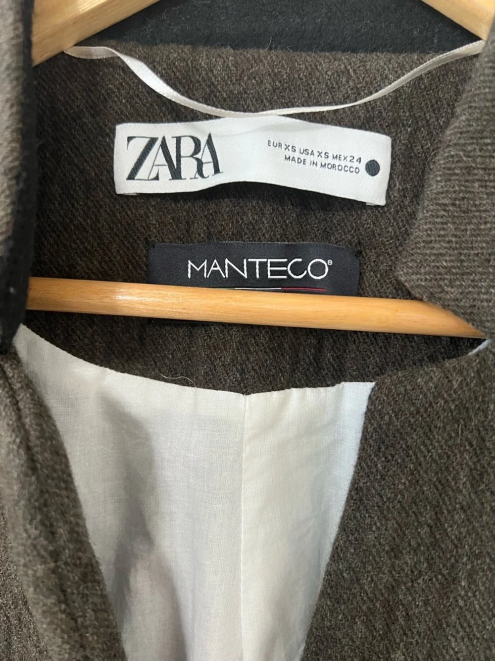 Zara Manteco Wool Blend Longline Coat Olive Green Minimalist XS - Picture 5 of 14